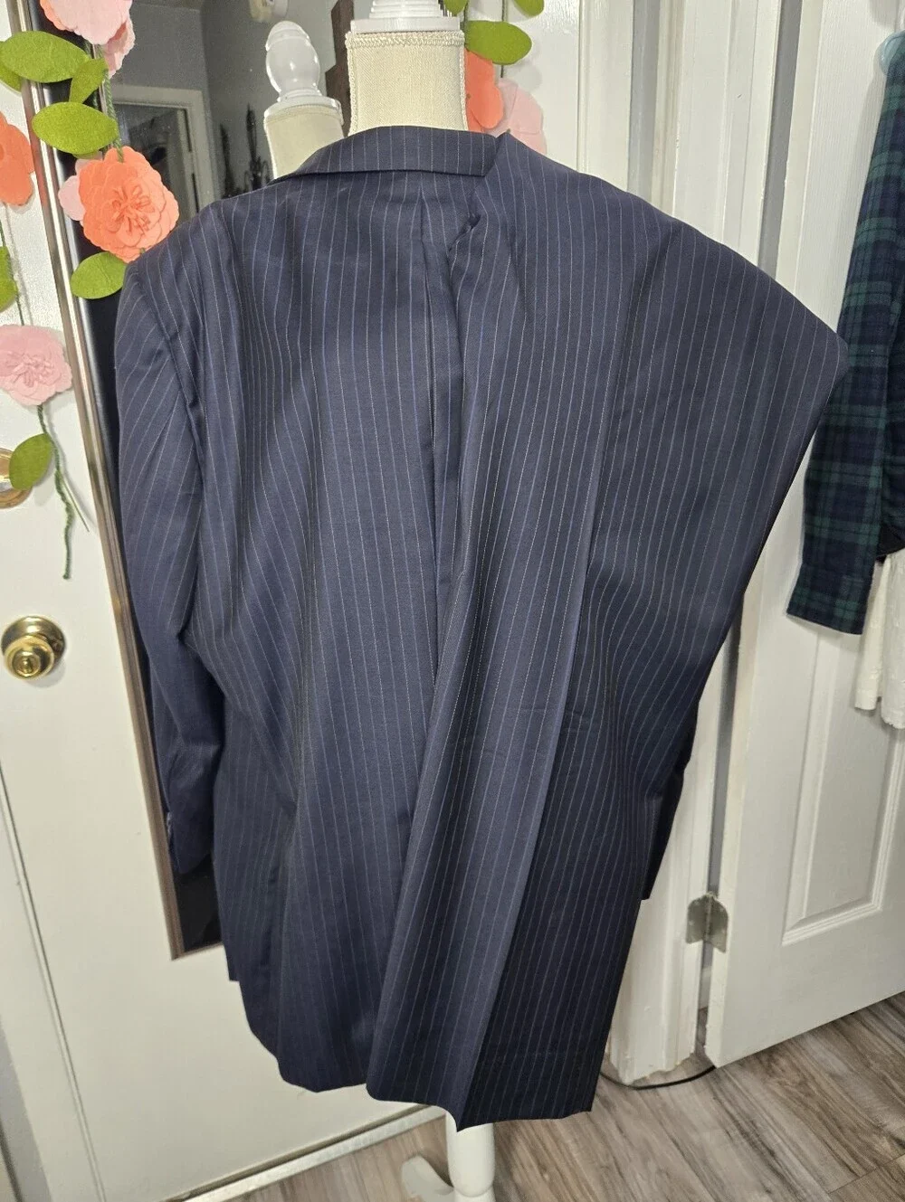 Vintage Burberry For Rochester Blue Pinstripe Wool Suit Size 50 XLG Big And Tall